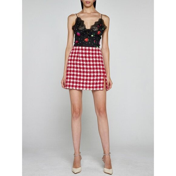 Alessandra Rich Strawberry Print Silk Jacquard Bodysuit in Black 42 New Womens - Picture 12 of 15